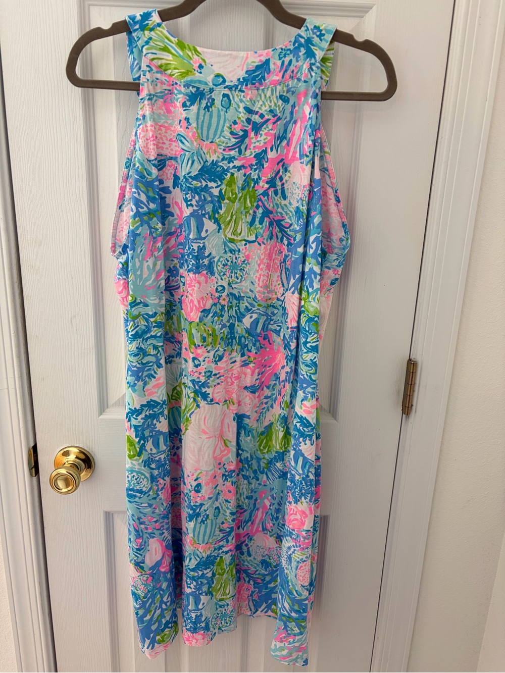 Lilly Pulitzer Pink & Blue Tropical Ross Shift Dress in Fished My Wish - Picture 3 of 3
